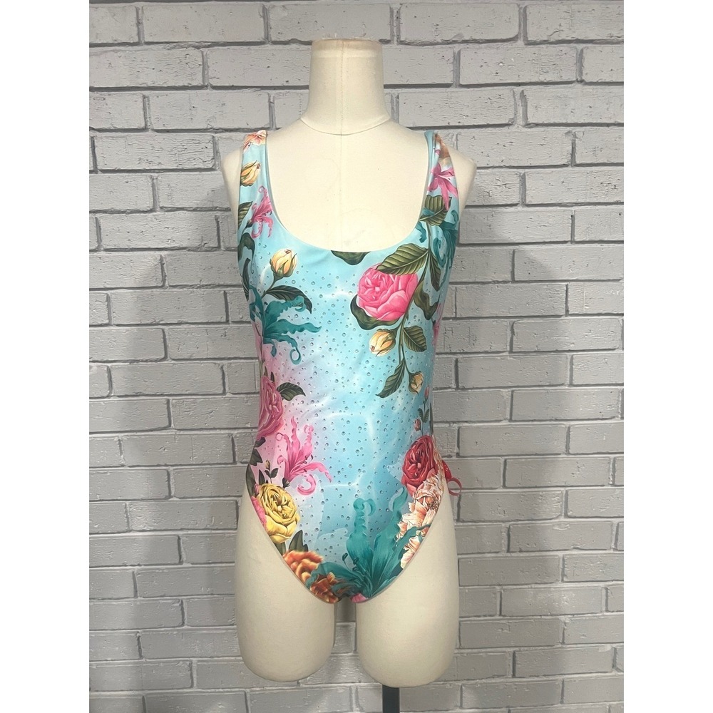 Agua Bendita Tribeca Mirage Floral Rhinestone Swimsuit Glam NWT L